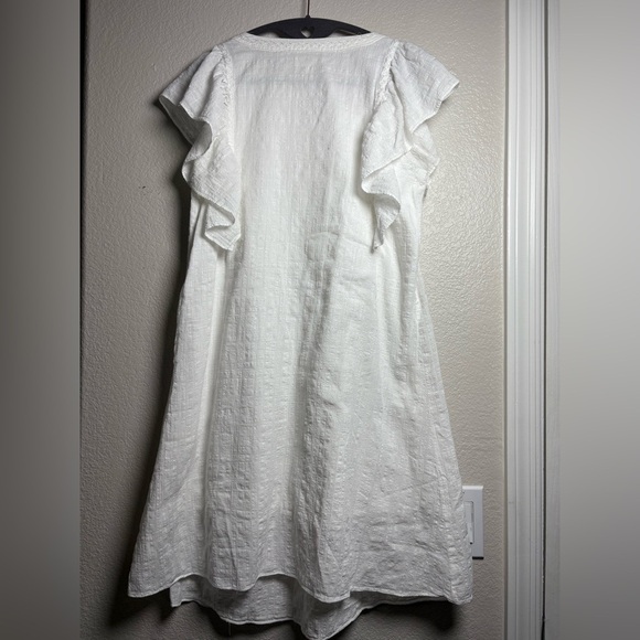 Max Studio White Ruffle Mini Dress. Cotton/Rayon Blend. Embroidery/Buttons chest - Picture 9 of 12